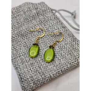 Gold Tone and Green Dangle Earrings